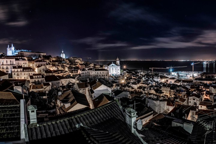 View from top of the city of Lisbon during the night