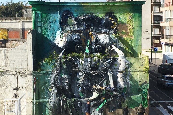 Street art on a building in a Lisbon street